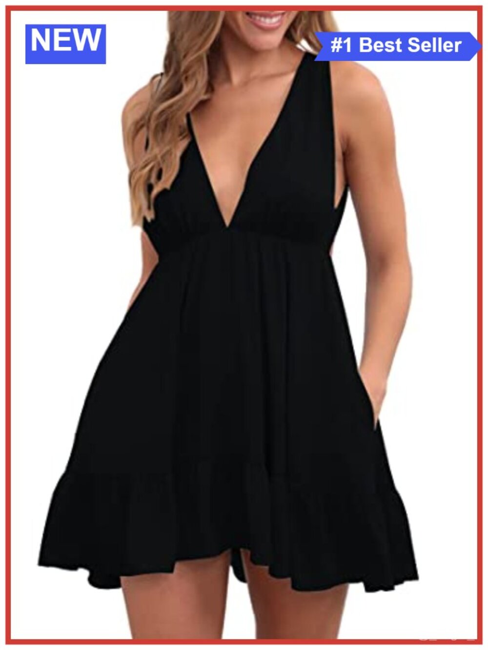 Womens Summer Mini Dress Deep V-Neck Ruffle Flowy Backless Short Dress